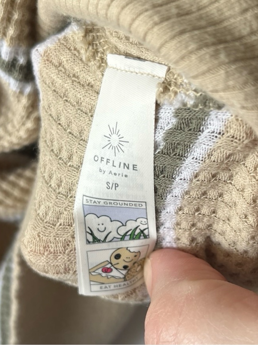 Offline by Aerie Waffle Knit Pullover Striped Tan Green Oversized Size Small - Picture 6 of 8